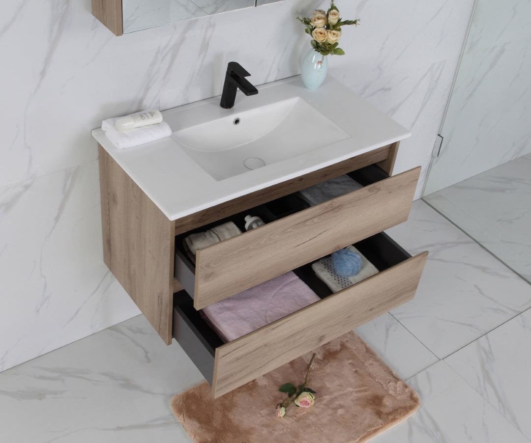 AULIC MAX WHITE OAK 900MM SINGLE BOWL WALL HUNG VANITY