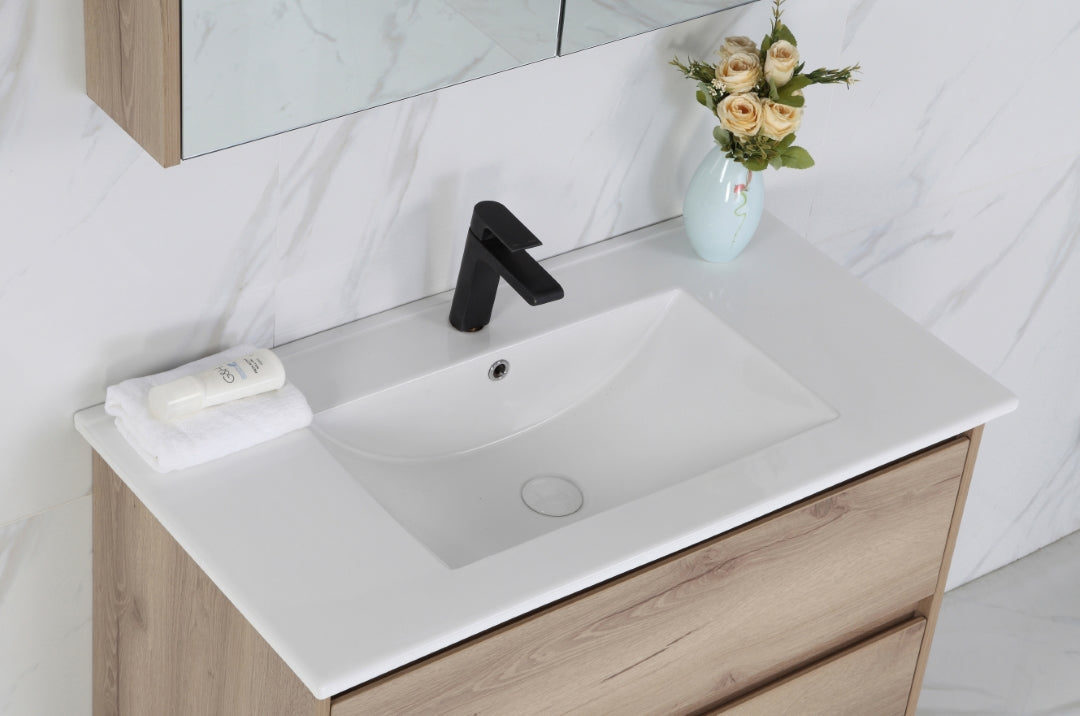 AULIC MAX WHITE OAK 900MM SINGLE BOWL WALL HUNG VANITY