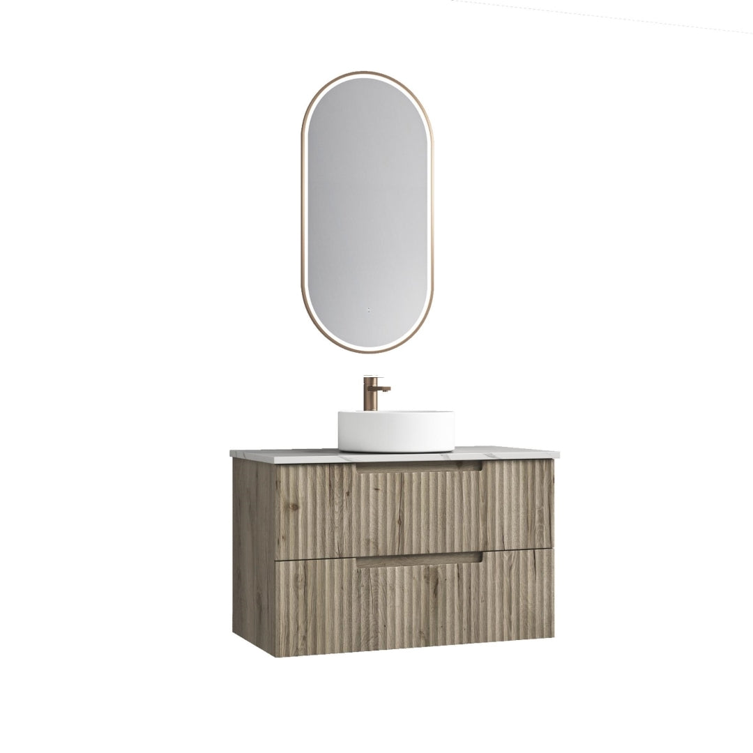 AULIC TUSCANA WOOD GRAIN 900MM SINGLE BOWL WALL HUNG VANITY W/ GERMAN HETTICH RUNNERS