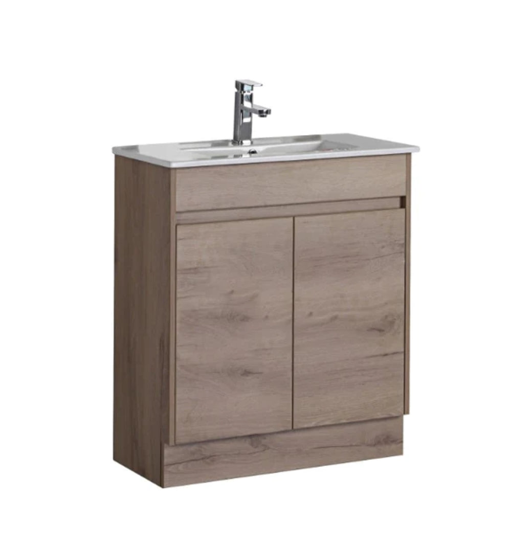 AULIC YORK WHITE OAK 600MM SPACE SAVING SINGLE BOWL FREE STANDING VANITY