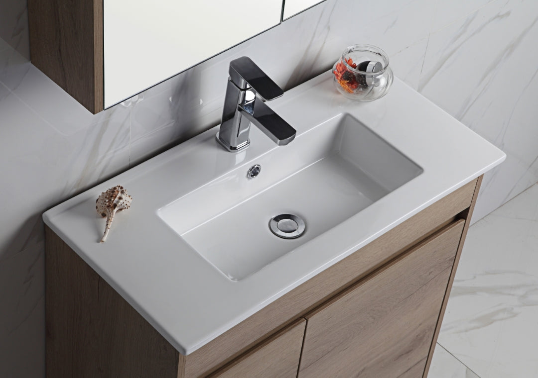 AULIC YORK WHITE OAK 900MM SPACE SAVING SINGLE BOWL FREE STANDING VANITY