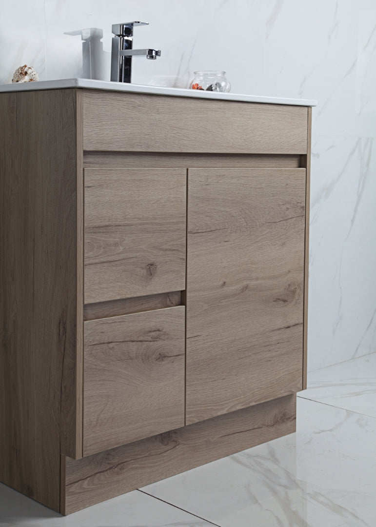 AULIC YORK WHITE OAK 900MM SPACE SAVING SINGLE BOWL FREE STANDING VANITY