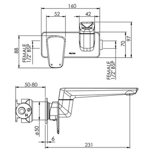 FELTON AXISS WALL MOUNTED SWIVEL BASIN / BATH MIXER 231MM MATTE BLACK