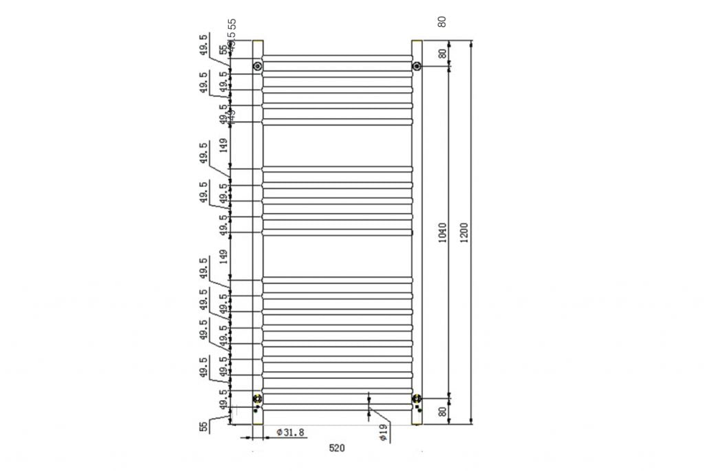 LINSOL ALLEGRA 19 BAR HEATED TOWEL RAIL STAINLESS STEEL 1200MM