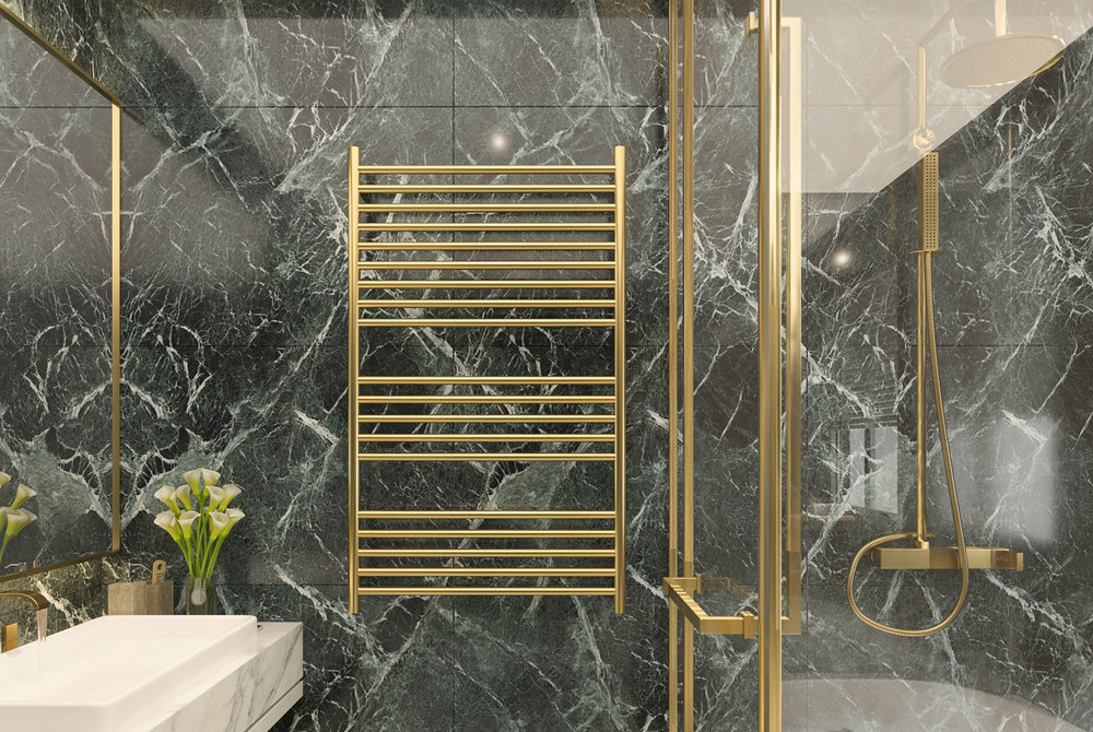 LINSOL ALLEGRA 19 BAR WIDE HEATED TOWEL RAIL BRUSHED BRASS 1200MM