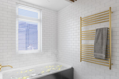 LINSOL ALLEGRA 19 BAR WIDE HEATED TOWEL RAIL BRUSHED BRASS 1200MM