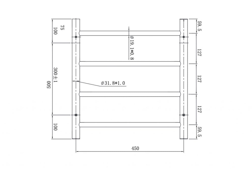 LINSOL ALLEGRA 4 BAR HEATED TOWEL RAIL MATTE BLACK 500MM