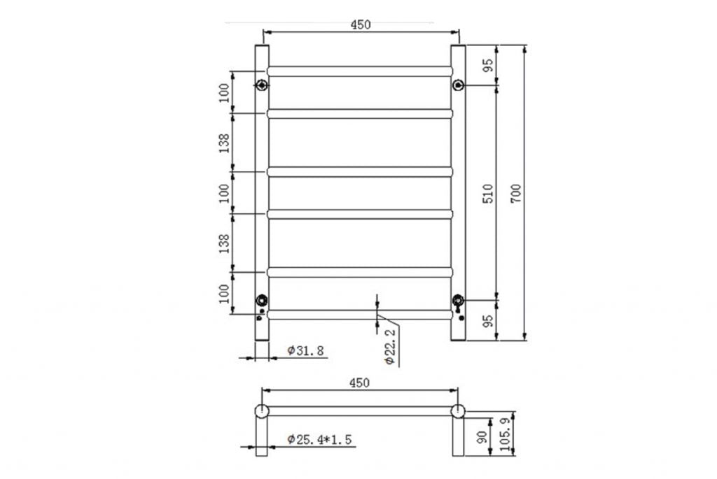 LINSOL ALLEGRA 6 BAR HEATED TOWEL RAIL CHROME 700MM