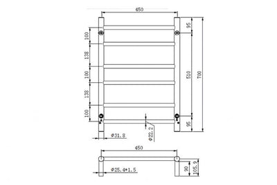 LINSOL ALLEGRA 6 BAR HEATED TOWEL RAIL CHROME 700MM