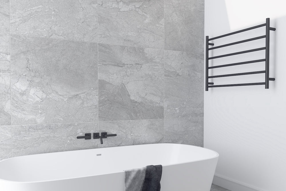 LINSOL ALLEGRA 6 BAR WIDE HEATED TOWEL RAIL MATTE BLACK 650MM