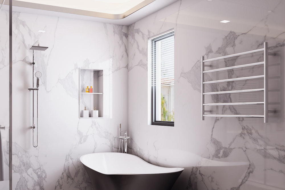 LINSOL ALLEGRA 6 BAR WIDE HEATED TOWEL RAIL CHROME 650MM