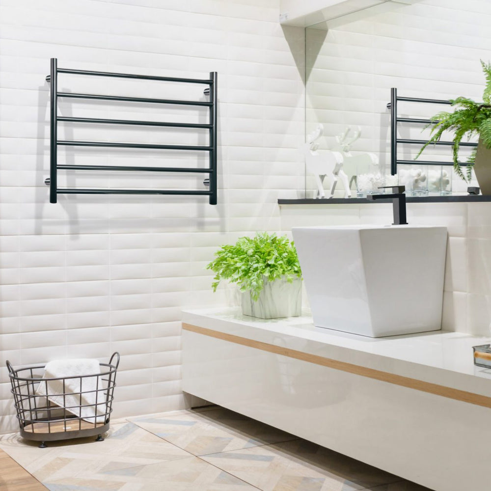 LINSOL ALLEGRA 6 BAR WIDE HEATED TOWEL RAIL MATTE BLACK 650MM