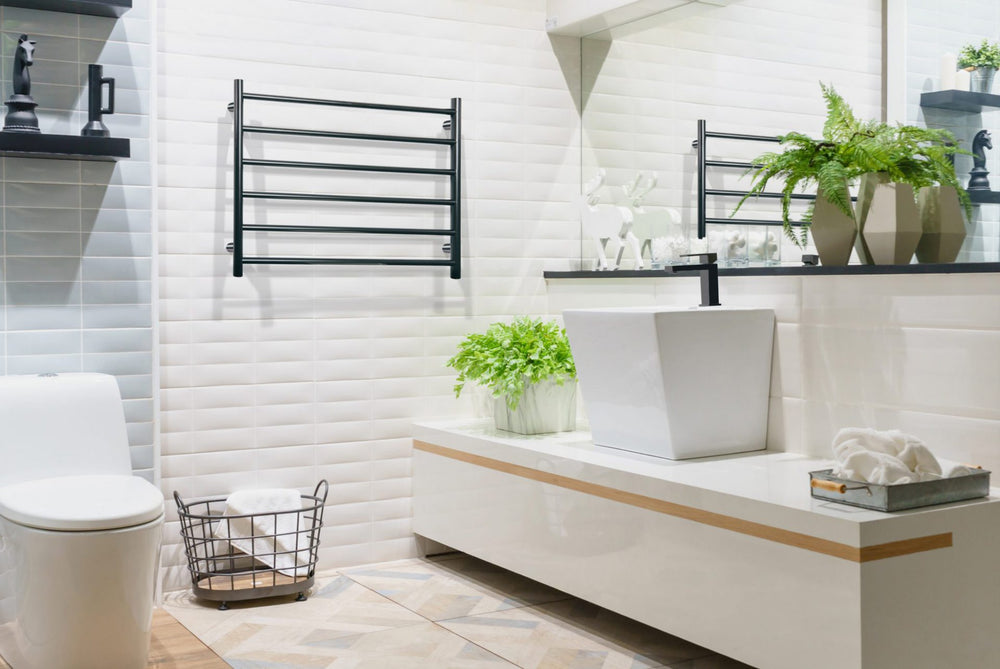 LINSOL ALLEGRA 6 BAR WIDE HEATED TOWEL RAIL MATTE BLACK 650MM