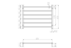 LINSOL ALLEGRA 6 BAR WIDE HEATED TOWEL RAIL CHROME 650MM