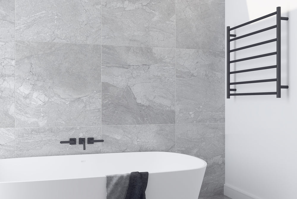 LINSOL ALLEGRA 7 BAR HEATED TOWEL RAIL MATTE BLACK 750MM