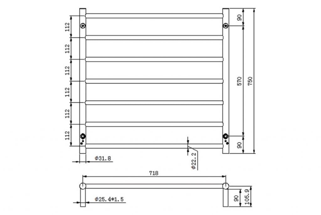 LINSOL ALLEGRA 7 BAR HEATED TOWEL RAIL BRUSHED BRASS 750MM