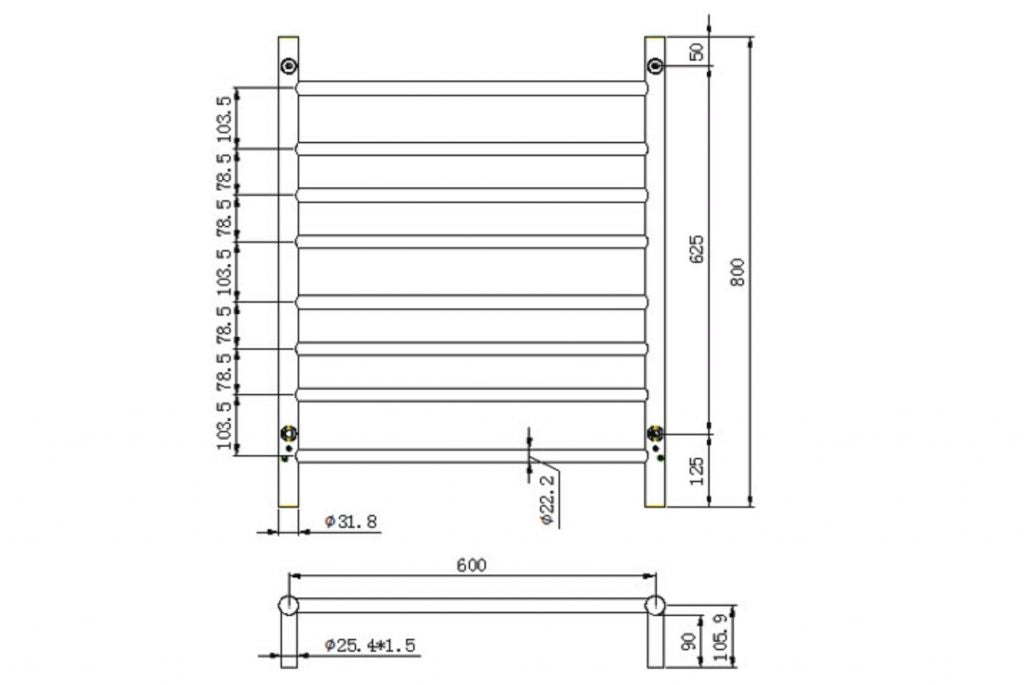 LINSOL ALLEGRA 8 BAR HEATED TOWEL RAIL CHROME 800MM