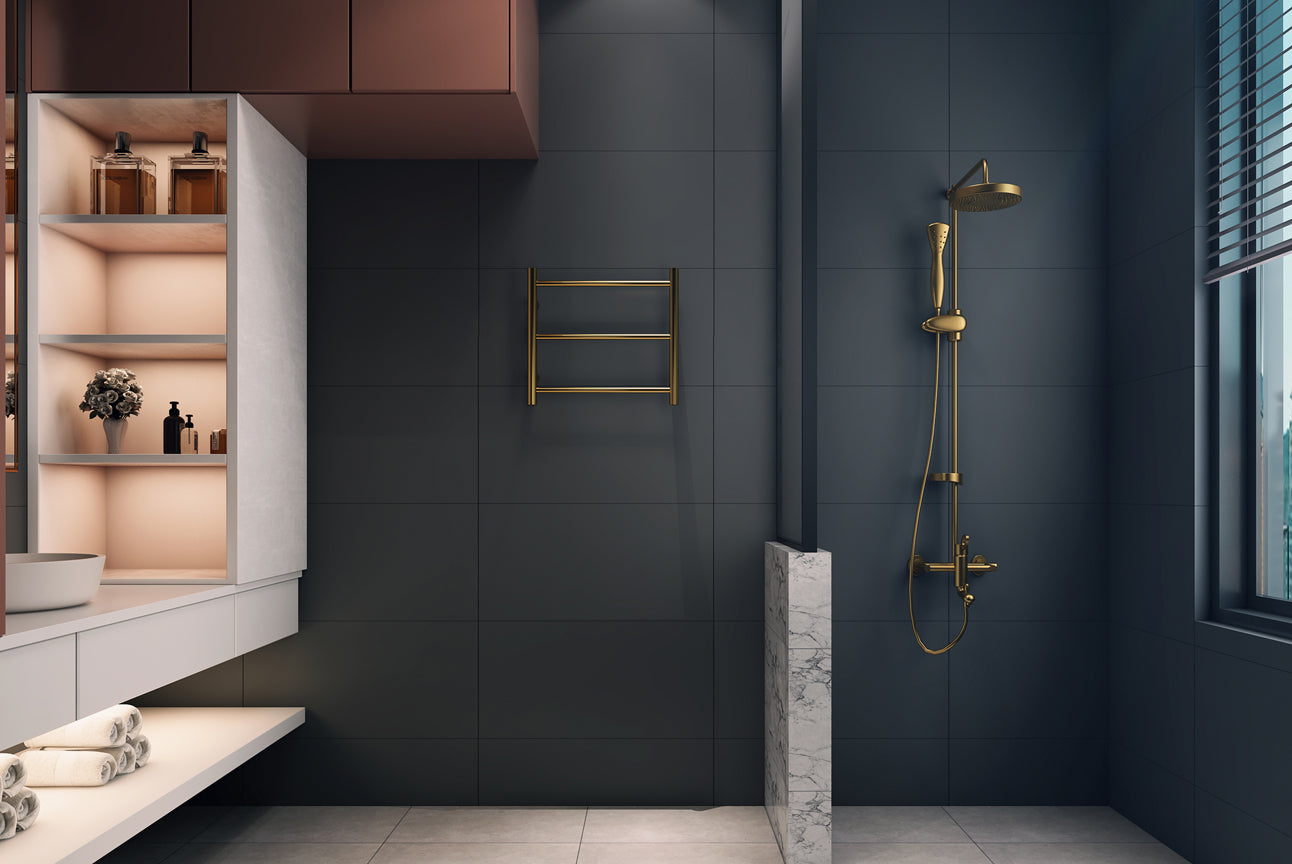 LINSOL AVID 3 BAR HEATED TOWEL RAIL BRUSHED BRASS 450MM