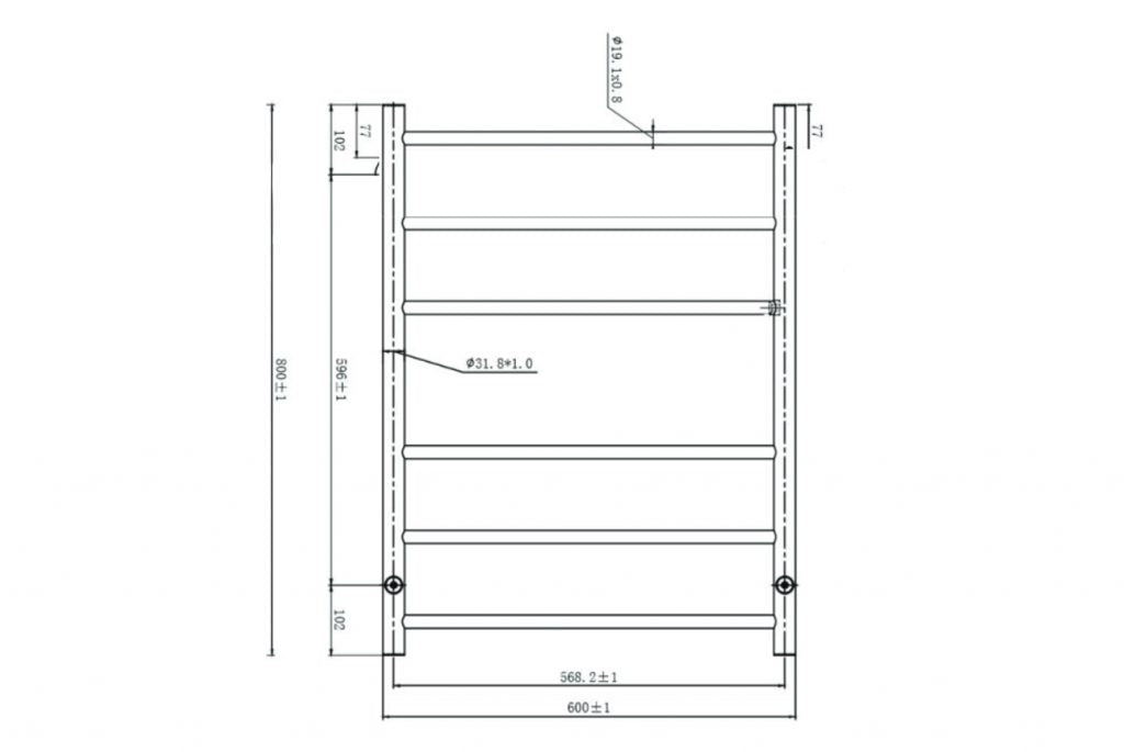 LINSOL AVID 6 BAR HEATED TOWEL RAIL BRUSHED BRASS 800MM