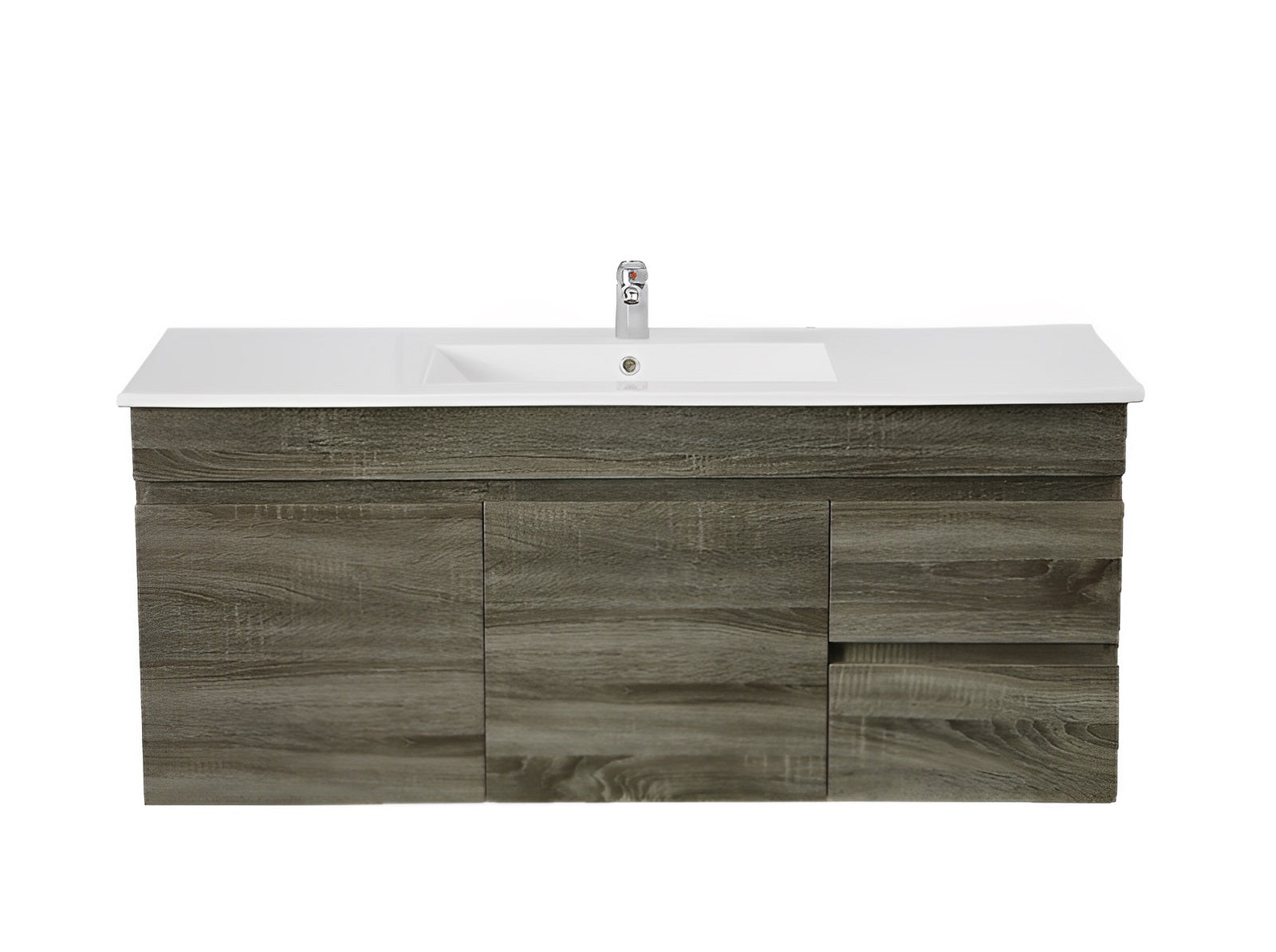 POSEIDON BERGE DARK GREY WOOD GRAIN 1200MM WALL HUNG VANITY (AVAILABLE IN LEFT HAND DRAWER AND RIGHT HAND DRAWER)