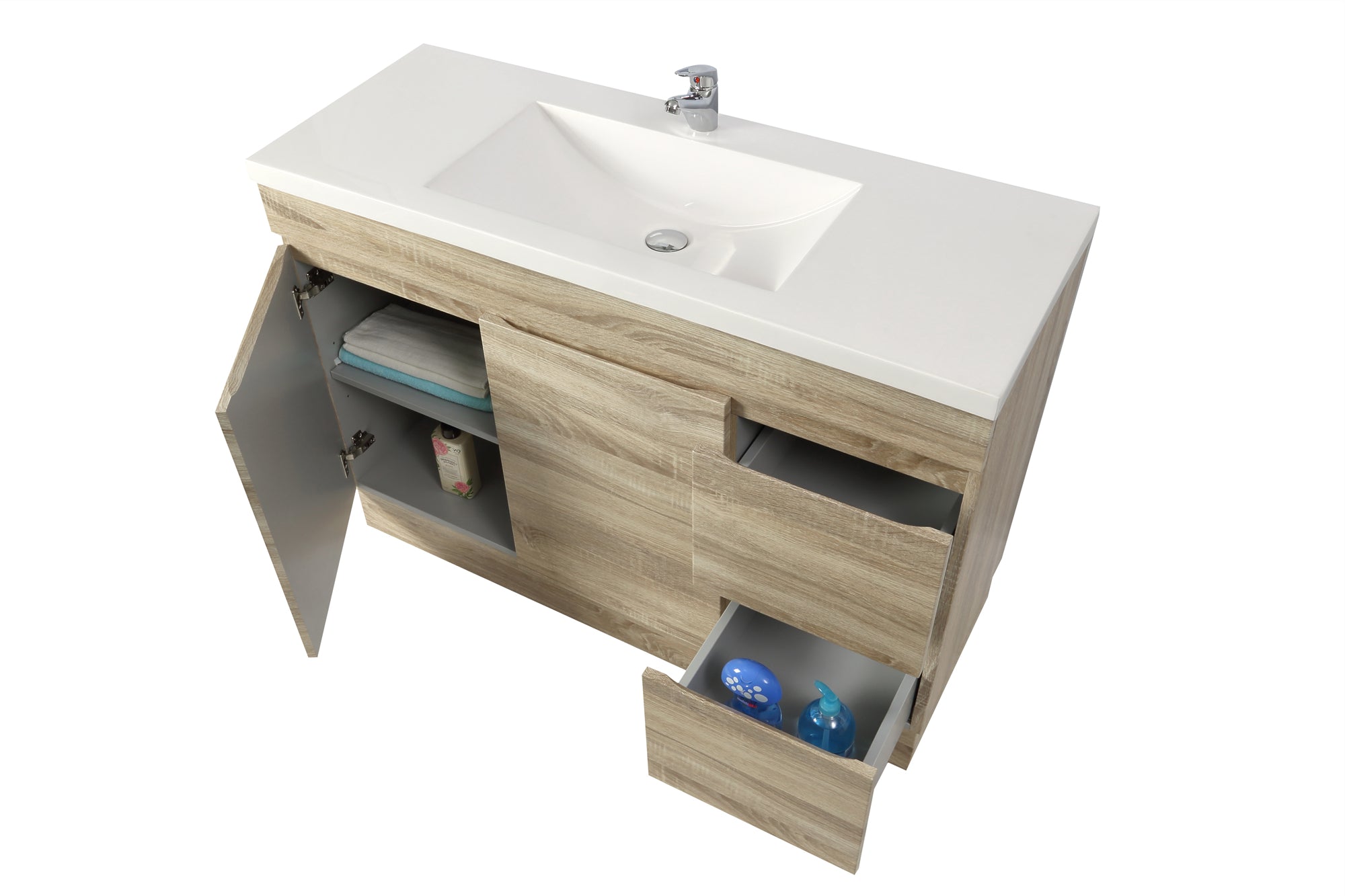 POSEIDON BERGE WHITE OAK 1200MM FLOOR STANDING VANITY (AVAILABLE IN LEFT HAND DRAWER AND RIGHT HAND DRAWER)