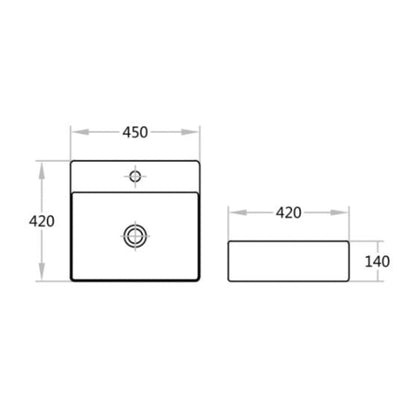 POSEIDON FINE CERAMIC WALL HUNG BASIN ULTRA SLIM GLOSS WHITE 450MM