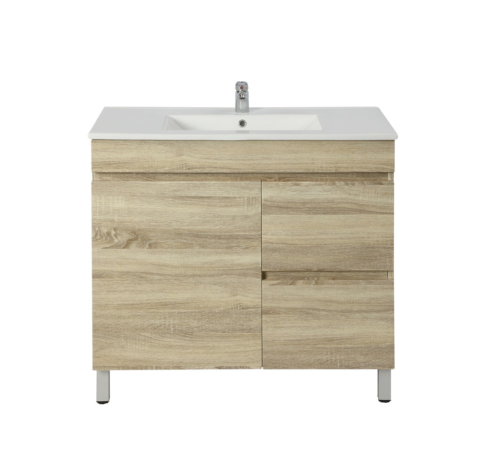 POSEIDON BERGE WHITE OAK 750MM FLOOR STANDING VANITY (AVAILABLE IN LEFT HAND DRAWER AND RIGHT HAND DRAWER)