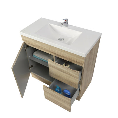 POSEIDON BERGE WHITE OAK 750MM FLOOR STANDING VANITY (AVAILABLE IN LEFT HAND DRAWER AND RIGHT HAND DRAWER)
