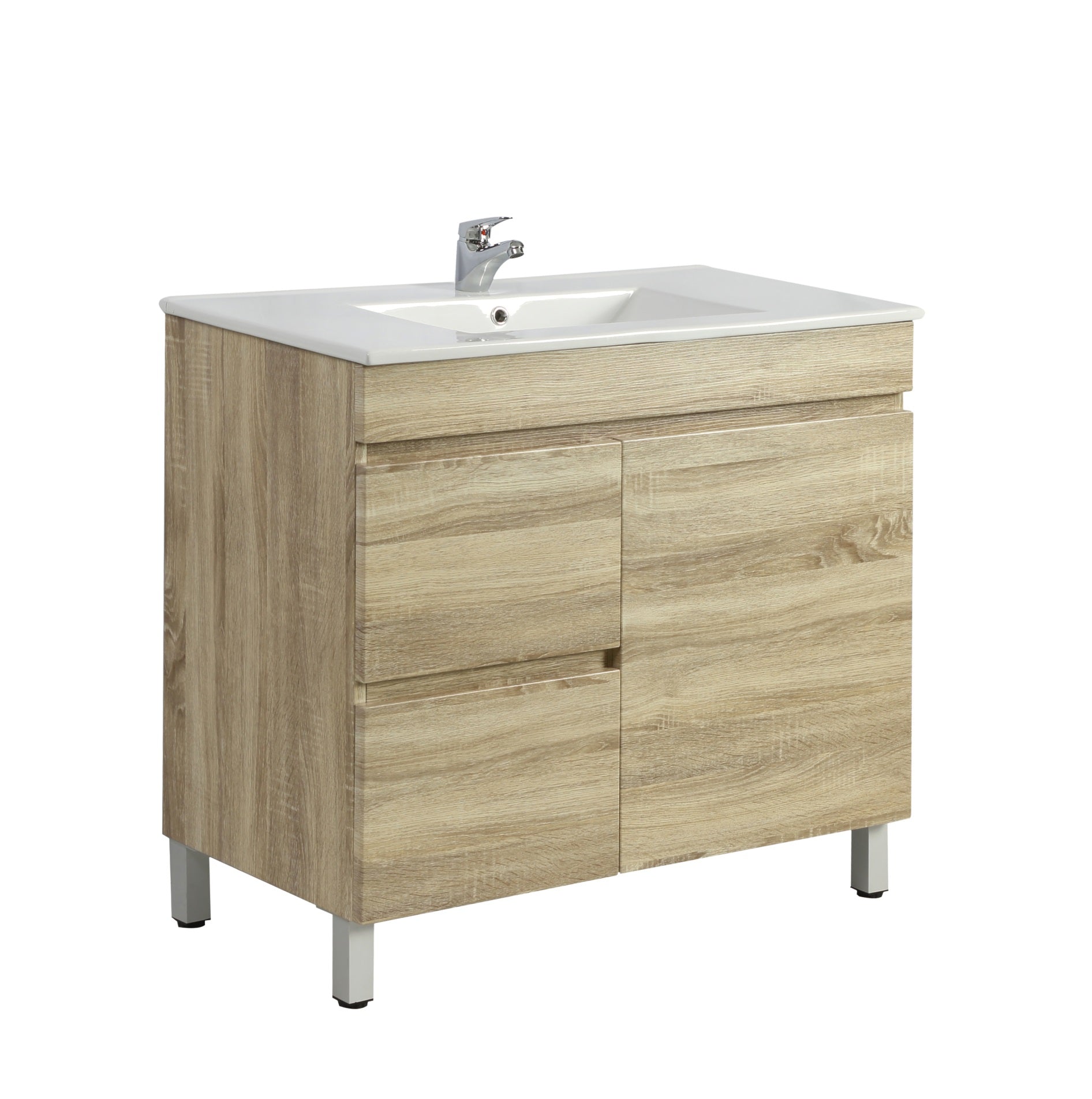 POSEIDON BERGE WHITE OAK 750MM FLOOR STANDING VANITY (AVAILABLE IN LEFT HAND DRAWER AND RIGHT HAND DRAWER)
