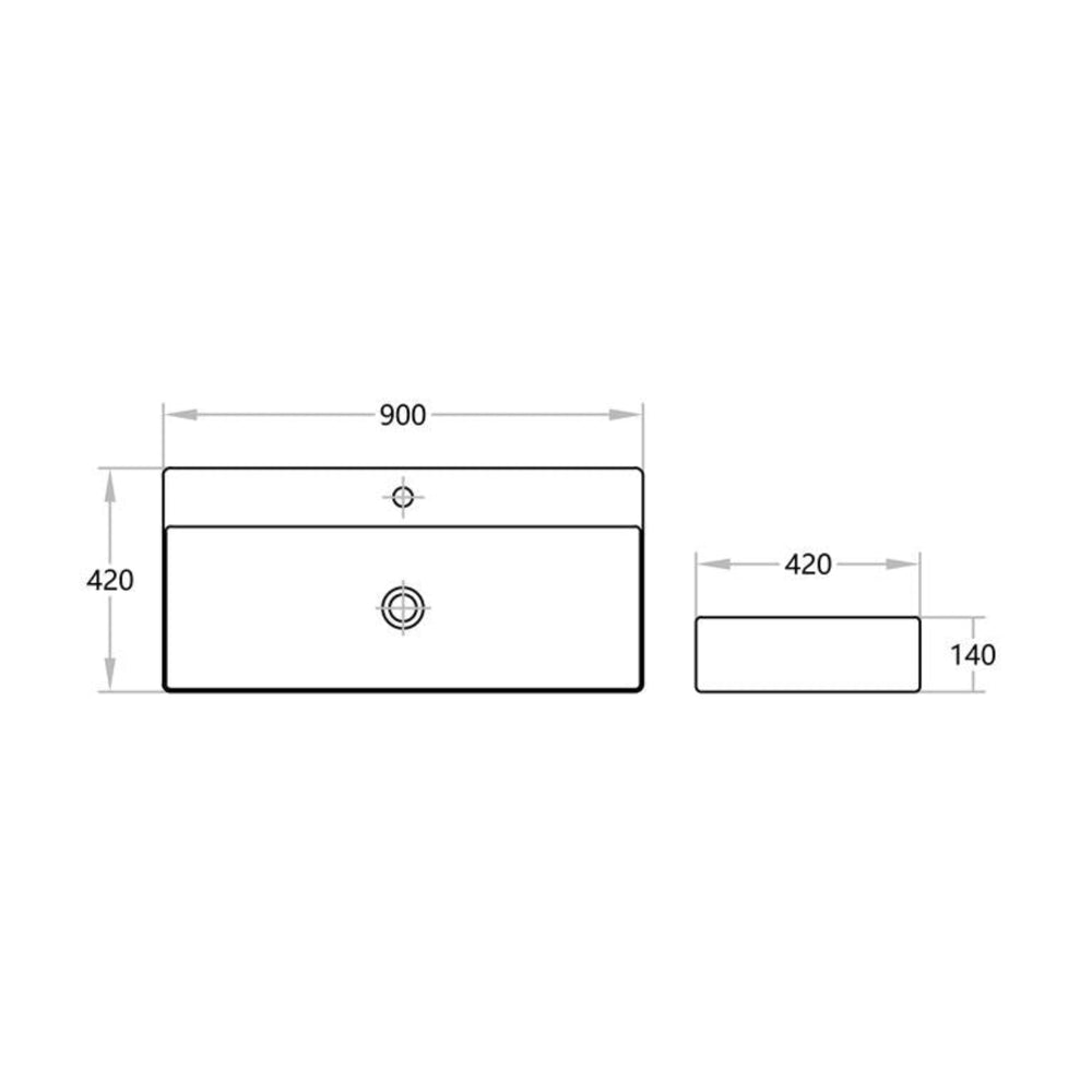 POSEIDON ULTRA SLIM FINE CERAMIC COUNTER BASIN GLOSS WHITE 900MM
