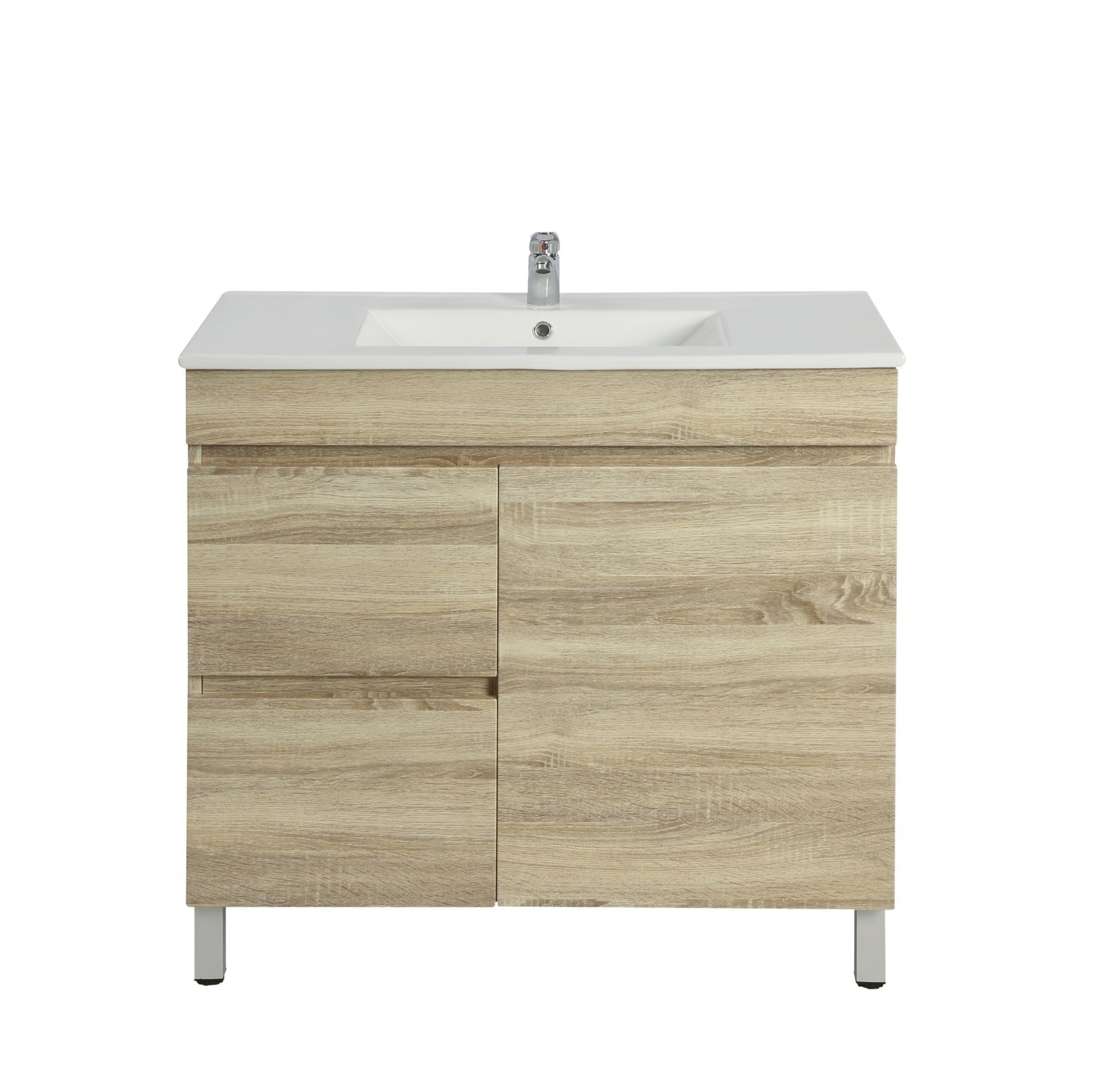 POSEIDON BERGE WHITE OAK 900MM FLOOR STANDING VANITY (AVAILABLE IN LEFT HAND DRAWER AND RIGHT HAND DRAWER)