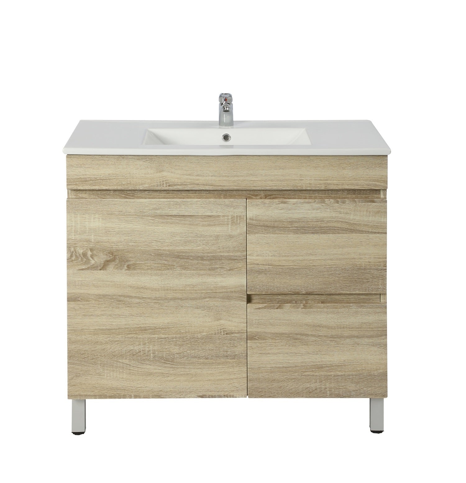 POSEIDON BERGE WHITE OAK 900MM FLOOR STANDING VANITY (AVAILABLE IN LEFT HAND DRAWER AND RIGHT HAND DRAWER)