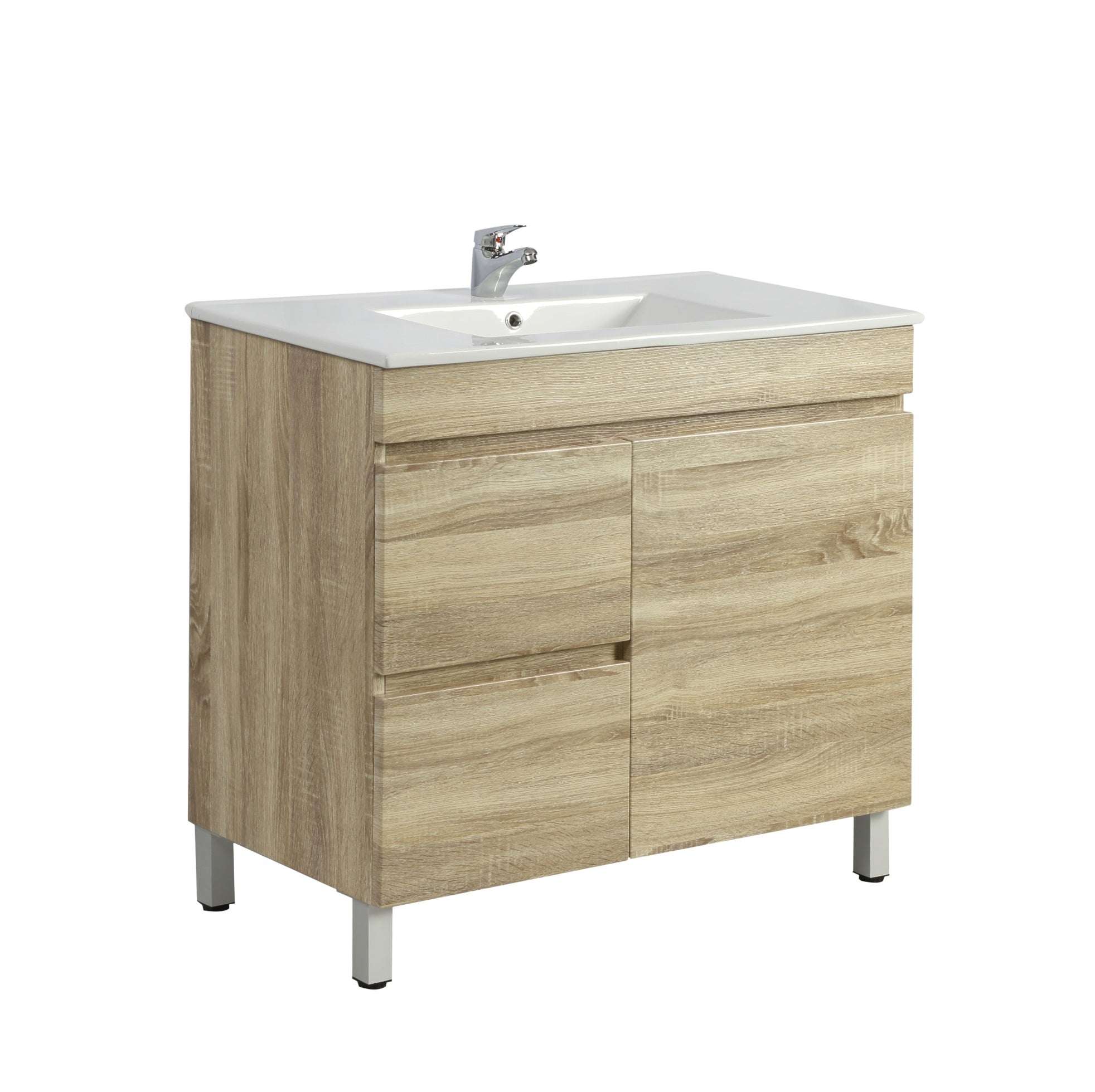 POSEIDON BERGE WHITE OAK 900MM FLOOR STANDING VANITY (AVAILABLE IN LEFT HAND DRAWER AND RIGHT HAND DRAWER)