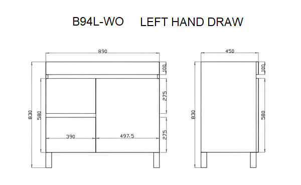 POSEIDON BERGE WHITE OAK 900MM FLOOR STANDING VANITY (AVAILABLE IN LEFT HAND DRAWER AND RIGHT HAND DRAWER)