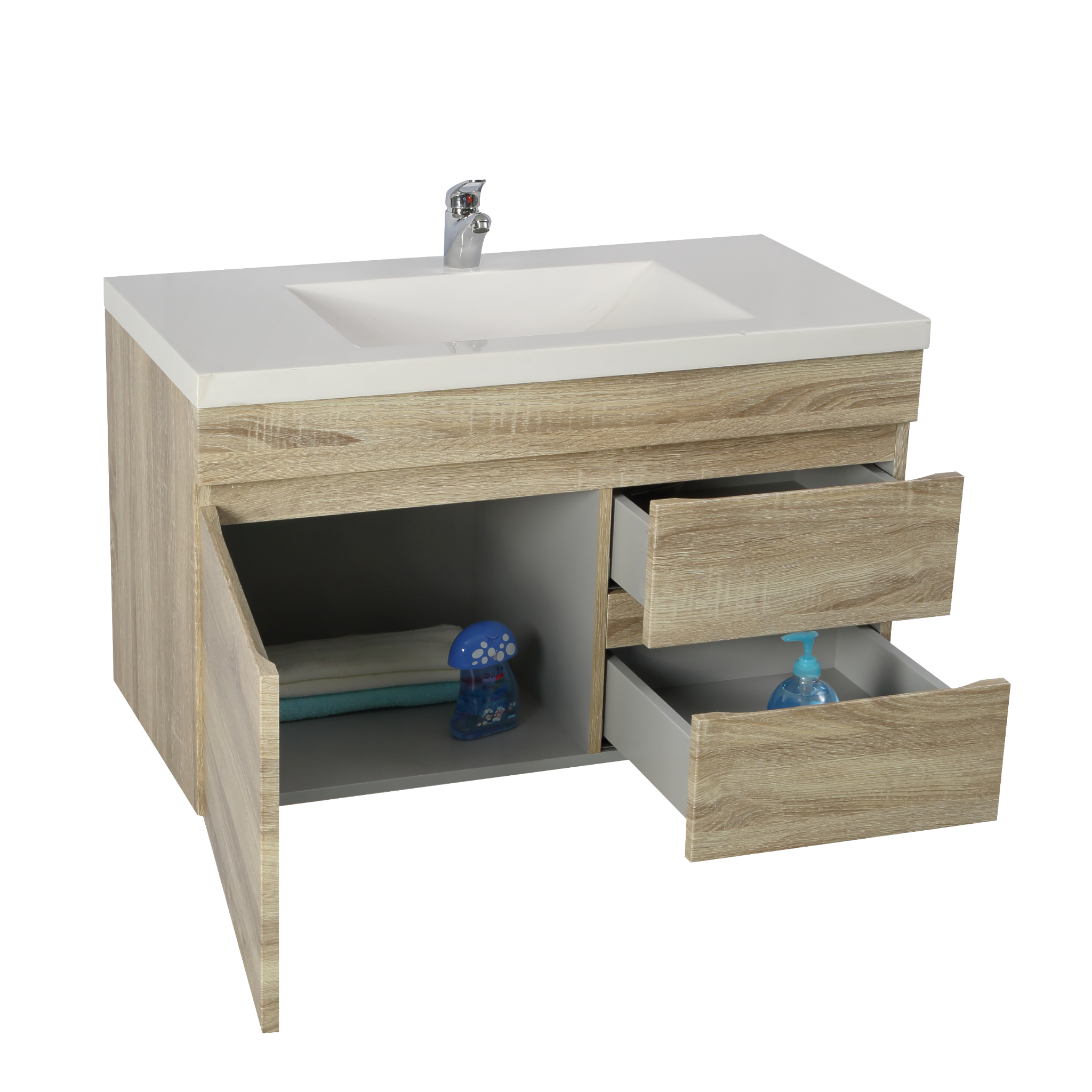 POSEIDON BERGE WHITE OAK 900MM WALL HUNG VANITY (AVAILABLE IN LEFT HAND DRAWER AND RIGHT HAND DRAWER)