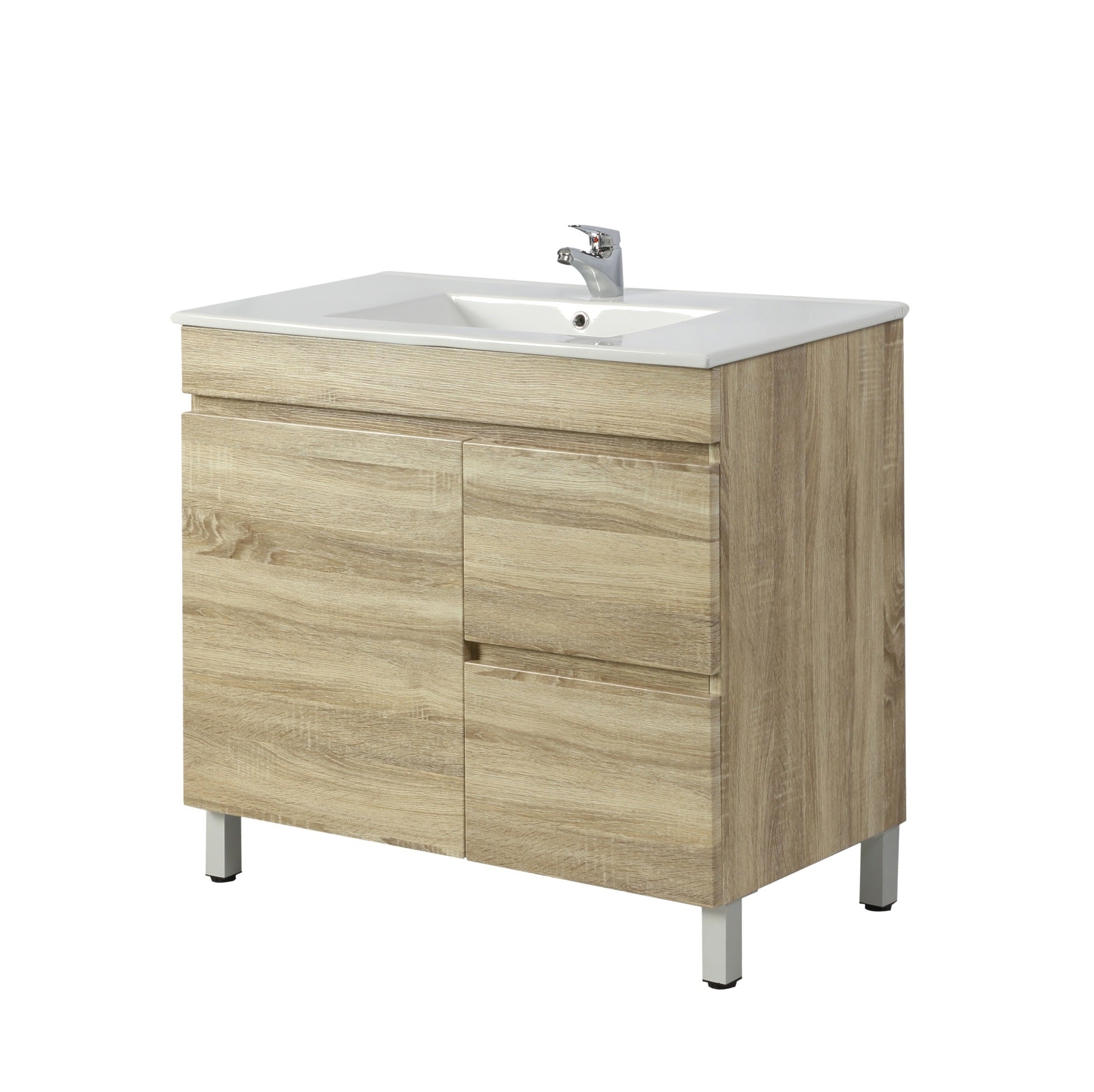 POSEIDON BERGE WHITE OAK 900MM FLOOR STANDING VANITY (AVAILABLE IN LEFT HAND DRAWER AND RIGHT HAND DRAWER)