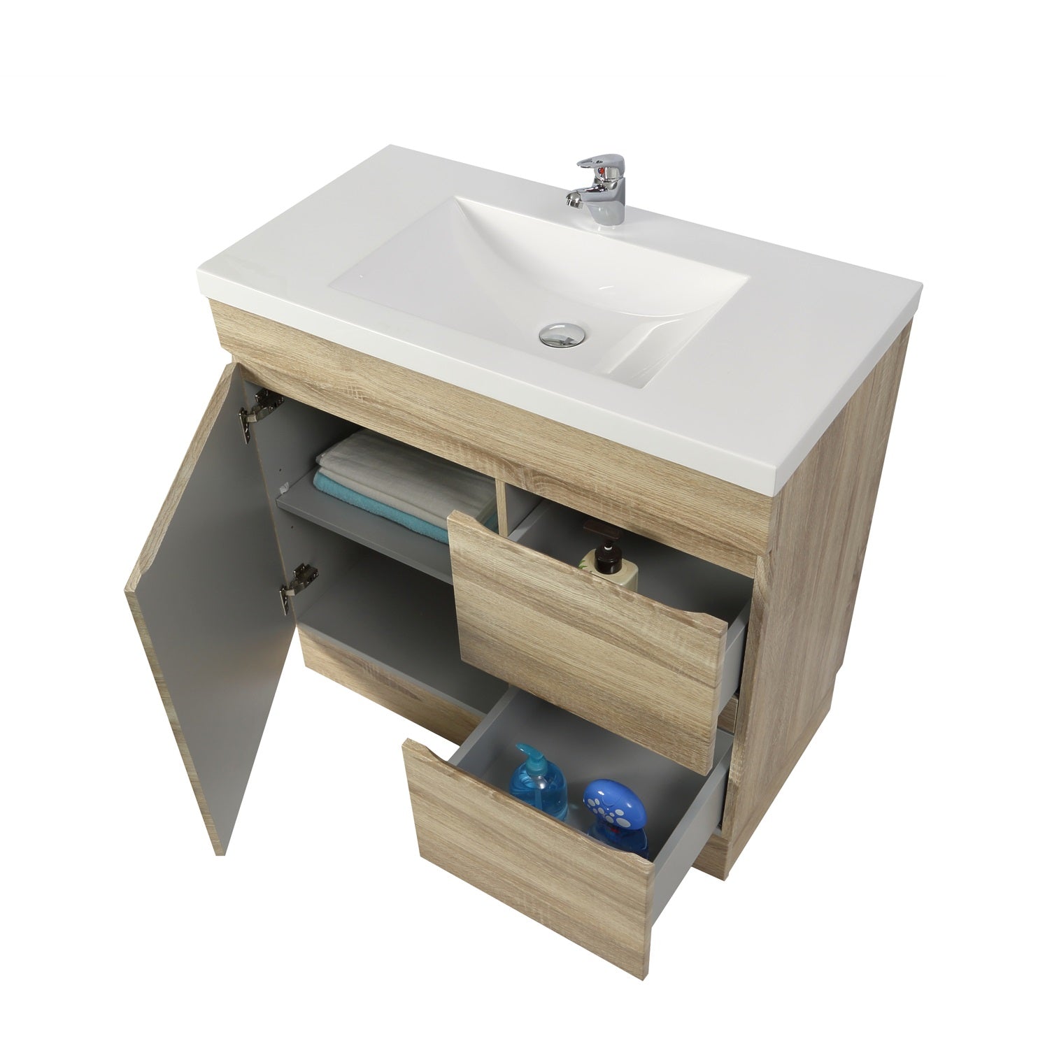 POSEIDON BERGE WHITE OAK 900MM FLOOR STANDING VANITY (AVAILABLE IN LEFT HAND DRAWER AND RIGHT HAND DRAWER)