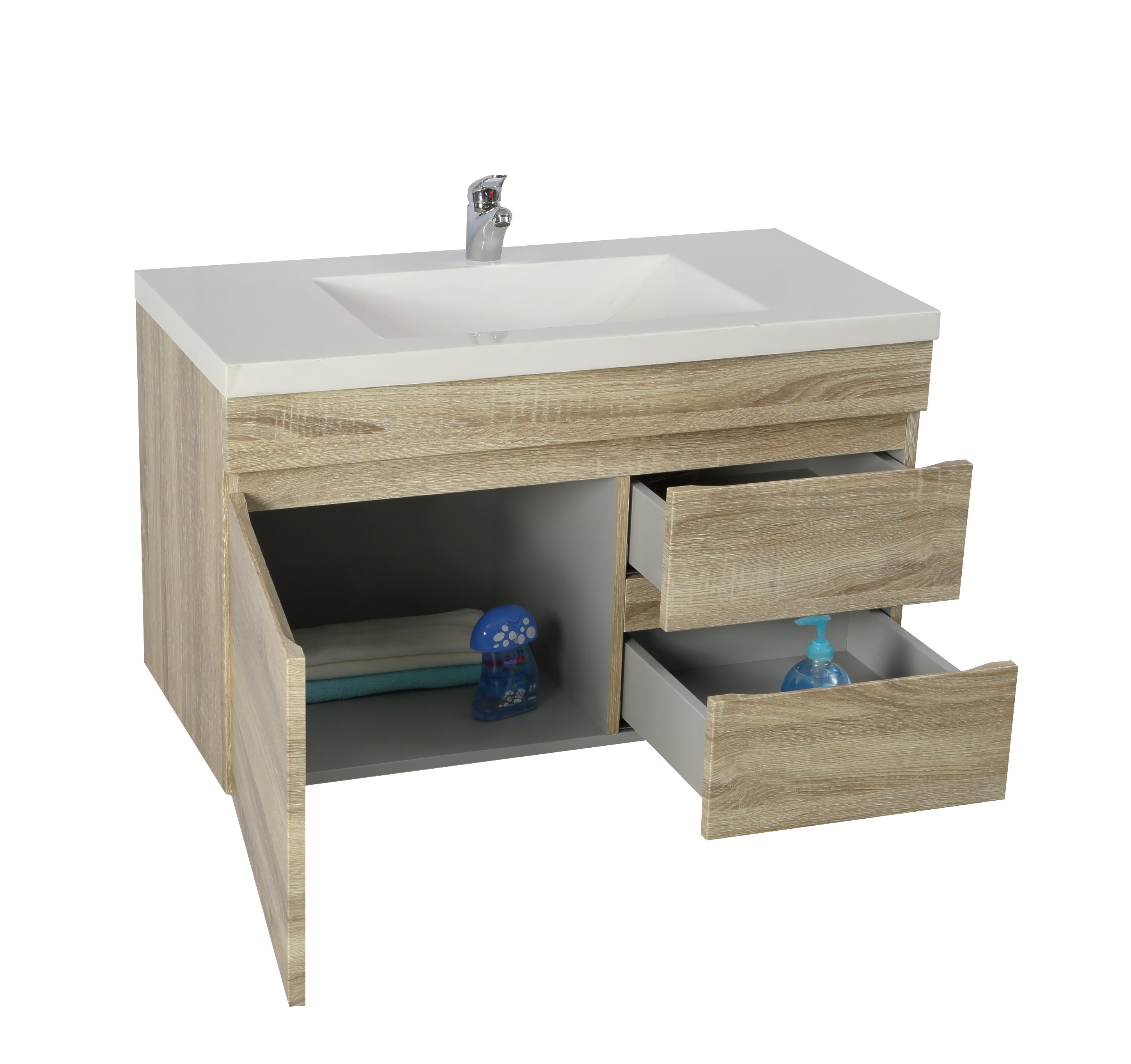 POSEIDON BERGE WHITE OAK 900MM WALL HUNG VANITY (AVAILABLE IN LEFT HAND DRAWER AND RIGHT HAND DRAWER)