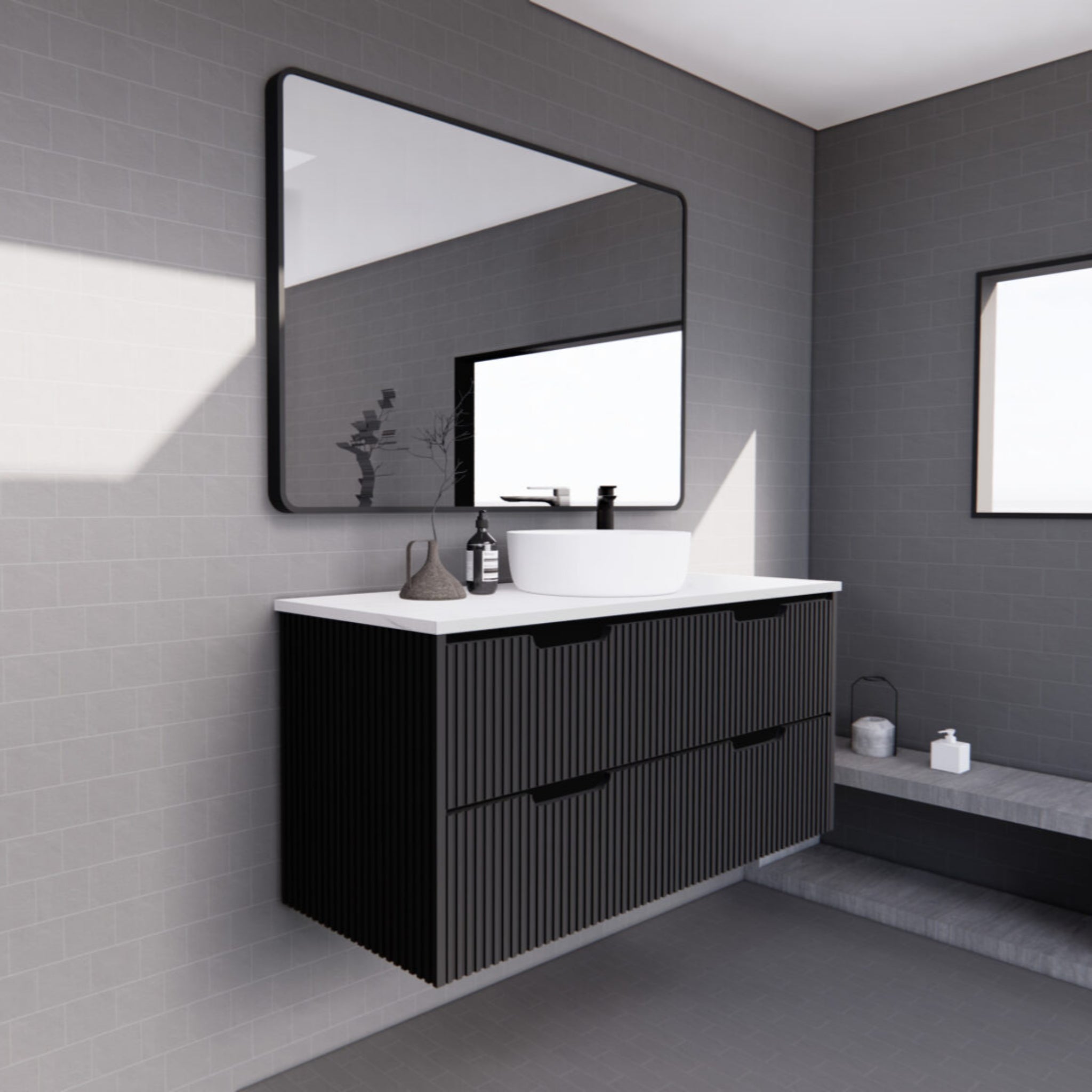 RIVA BALI MATTE BLACK 1200MM SINGLE BOWL WALL HUNG VANITY