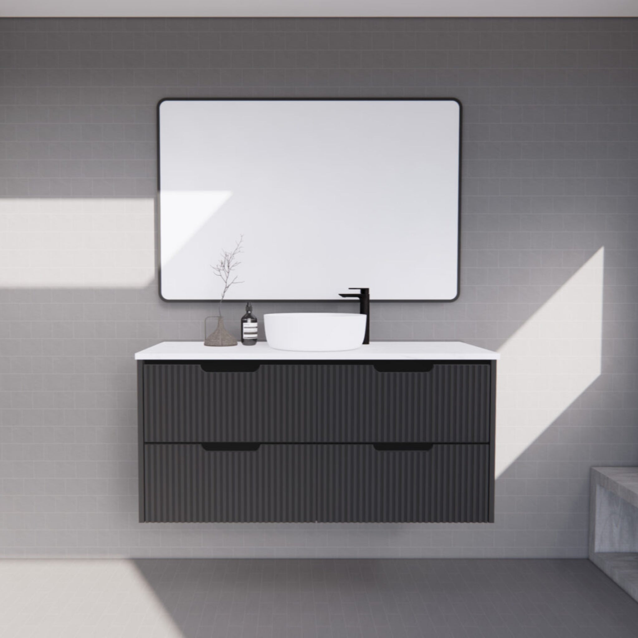 RIVA BALI MATTE BLACK 1200MM SINGLE BOWL WALL HUNG VANITY