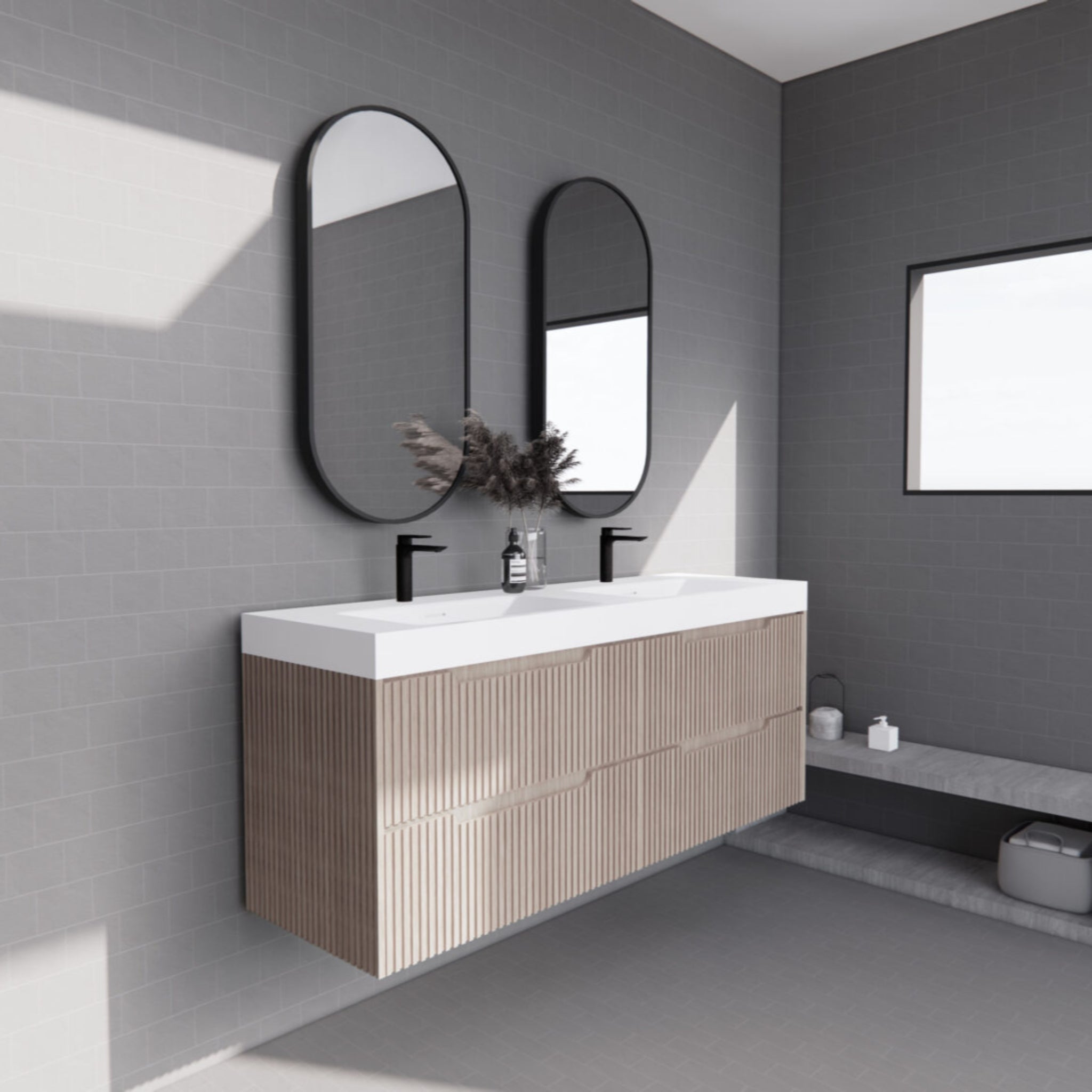 RIVA BALI AMERICAN OAK 1500MM DOUBLE BOWL WALL HUNG VANITY