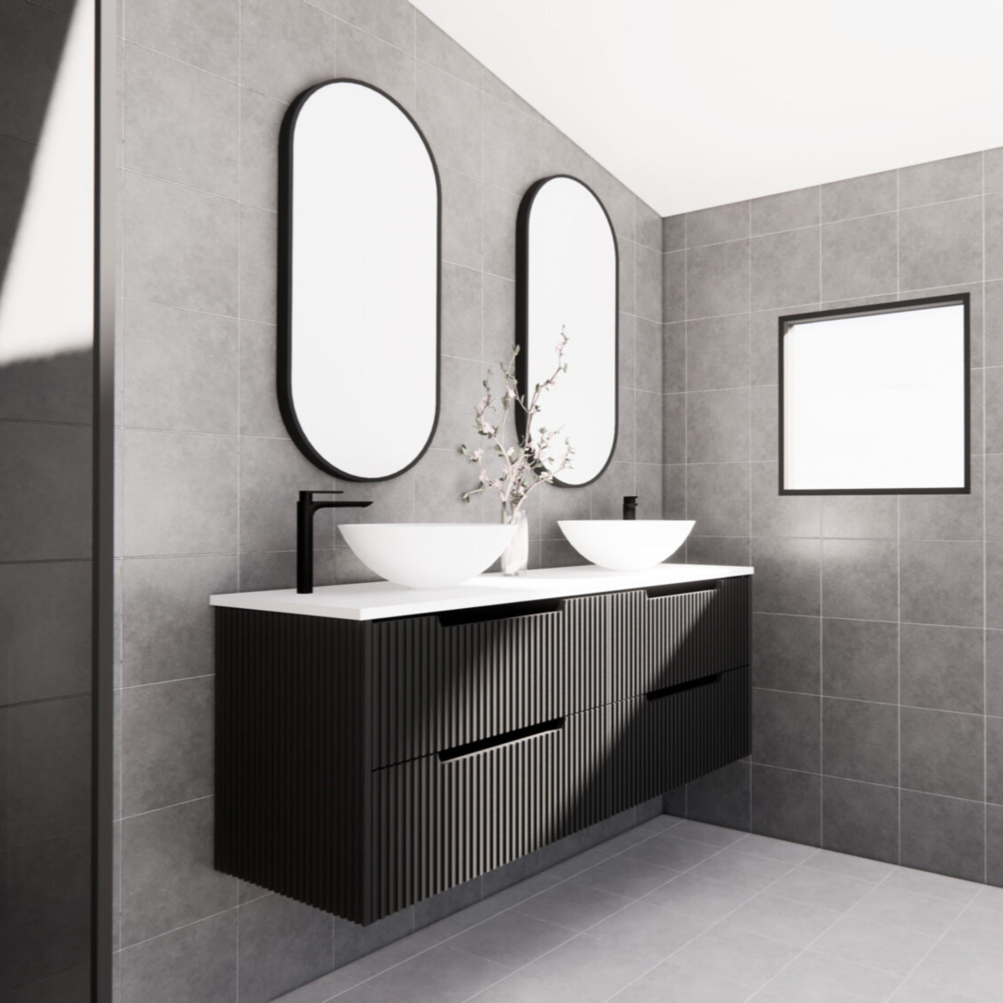 RIVA BALI MATTE BLACK 1500MM DOUBLE BOWL WALL HUNG VANITY