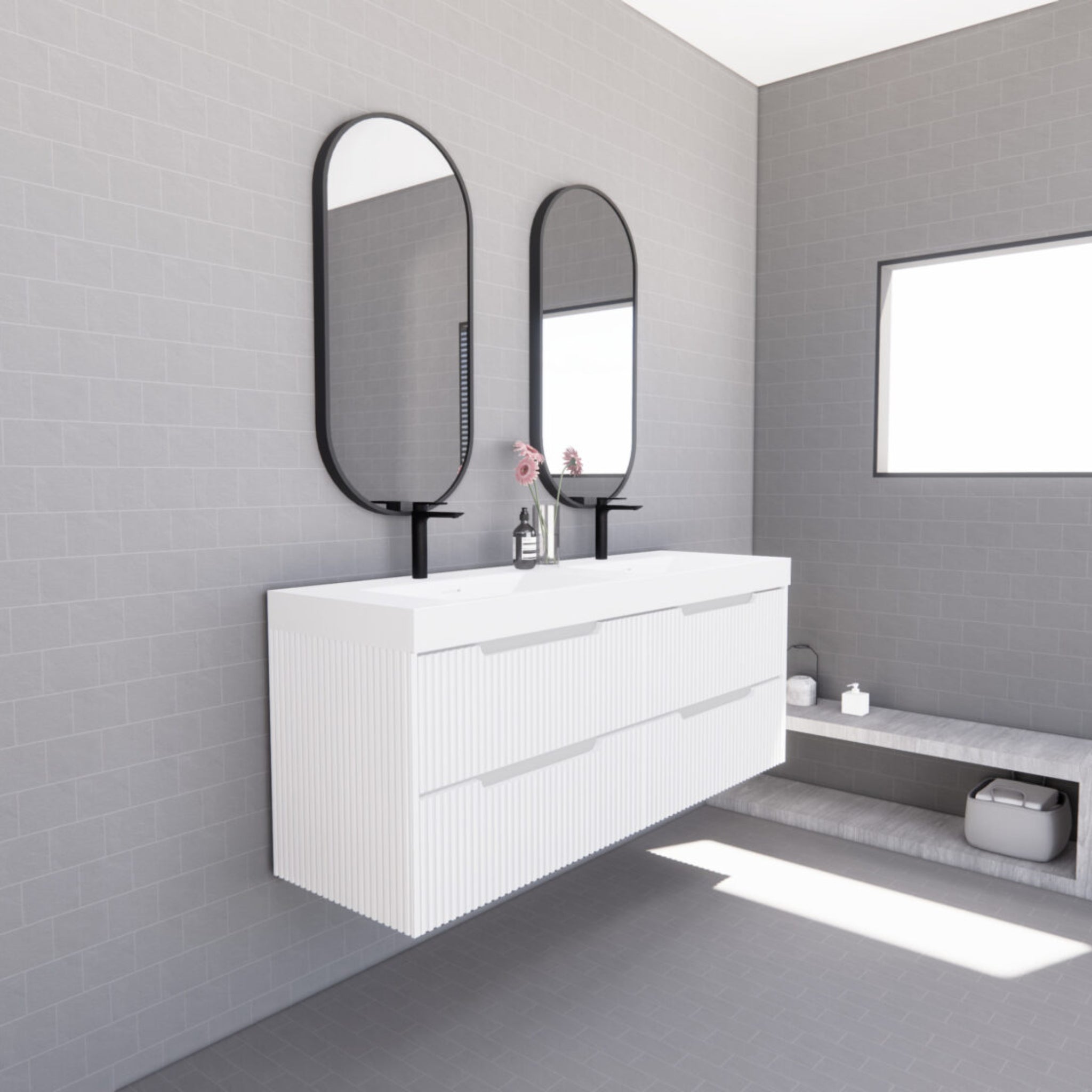 RIVA BALI MATTE WHITE 1500MM DOUBLE BOWL WALL HUNG VANITY