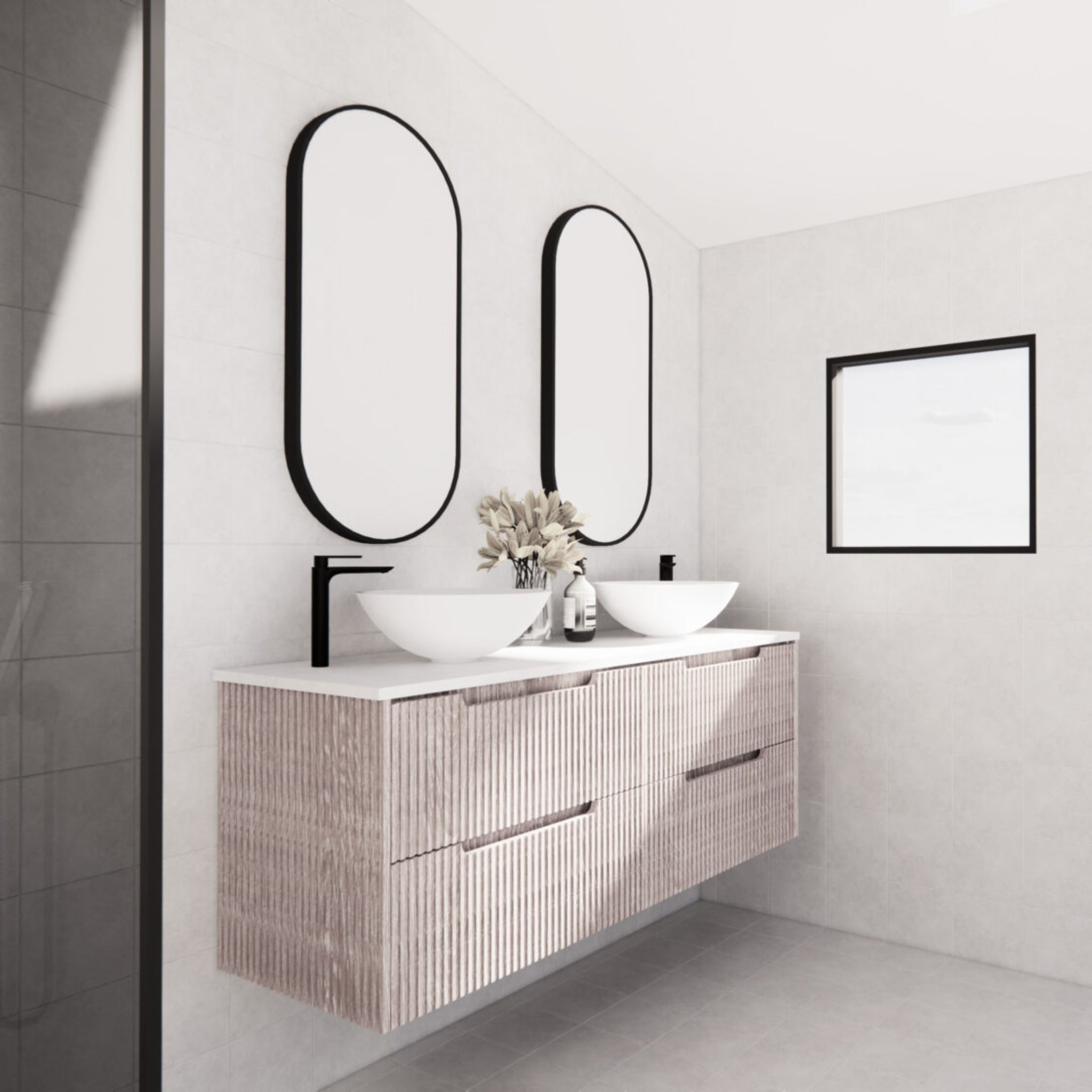 RIVA BALI WHITE OAK 1500MM DOUBLE BOWL WALL HUNG VANITY