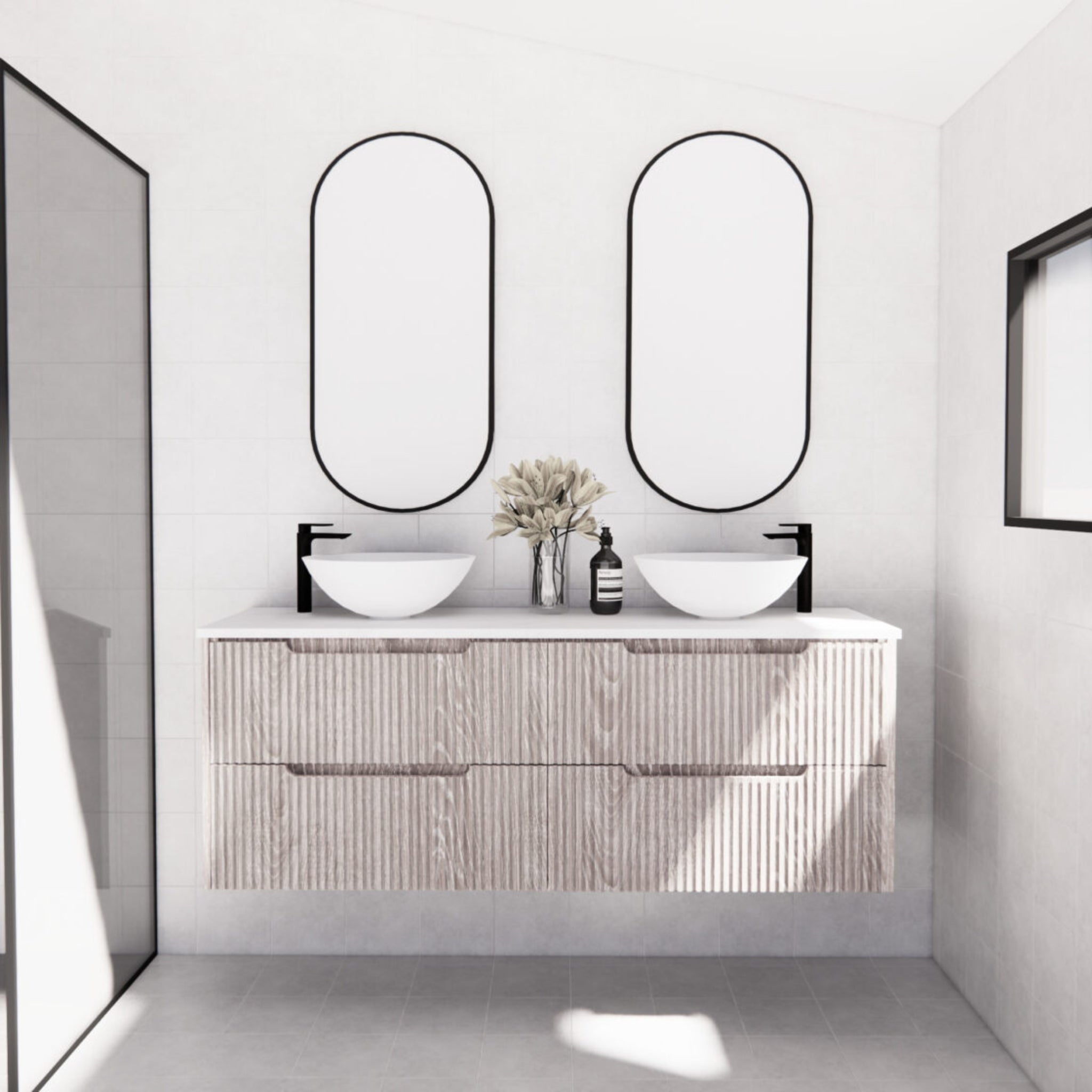 RIVA BALI WHITE OAK 1500MM DOUBLE BOWL WALL HUNG VANITY