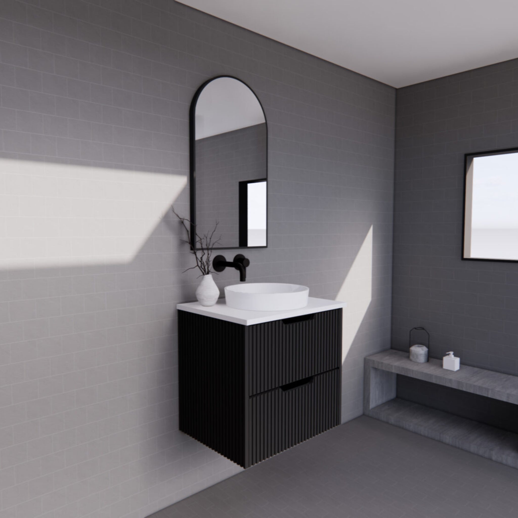 RIVA BALI MATTE BLACK 600MM SINGLE BOWL WALL HUNG VANITY
