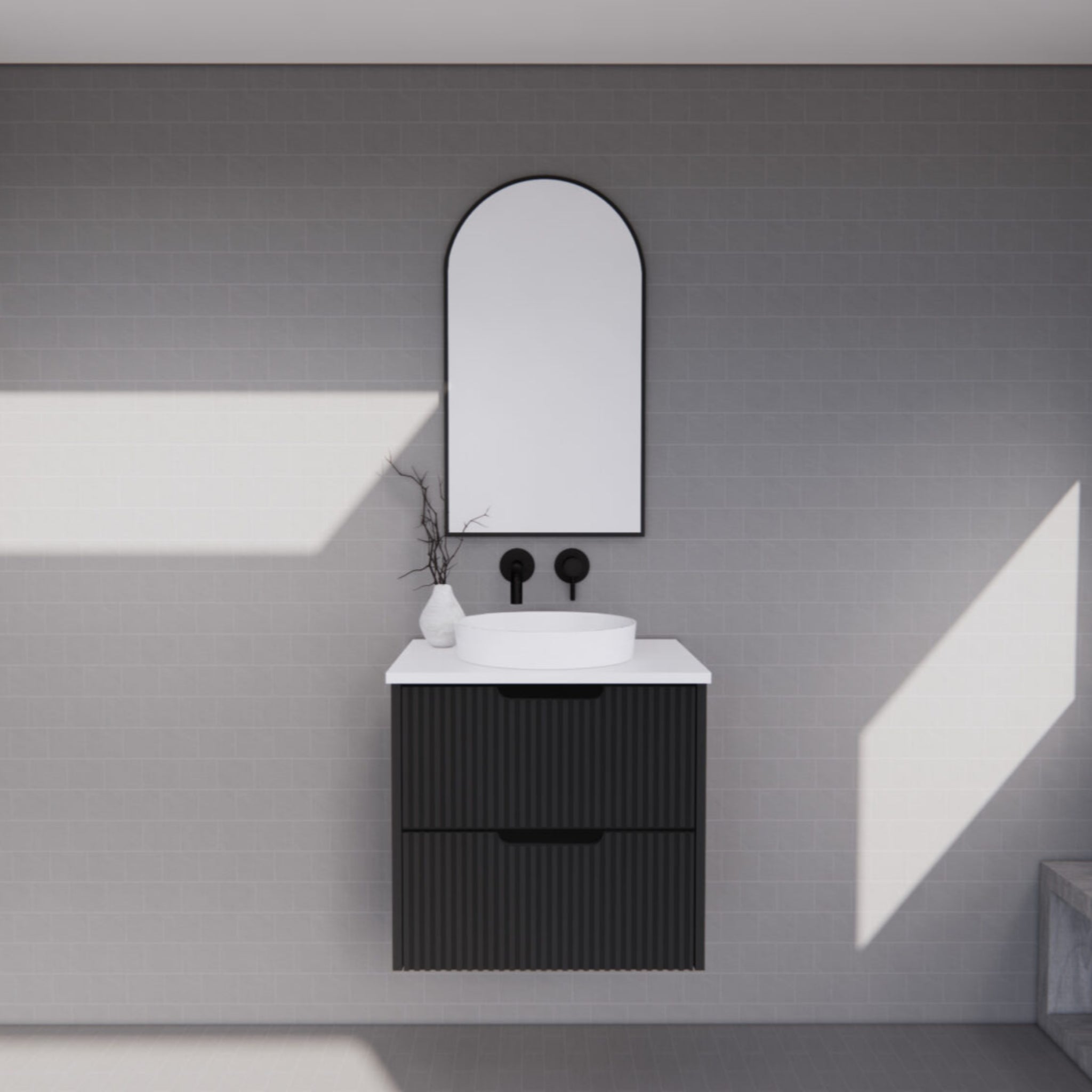 RIVA BALI MATTE BLACK 600MM SINGLE BOWL WALL HUNG VANITY