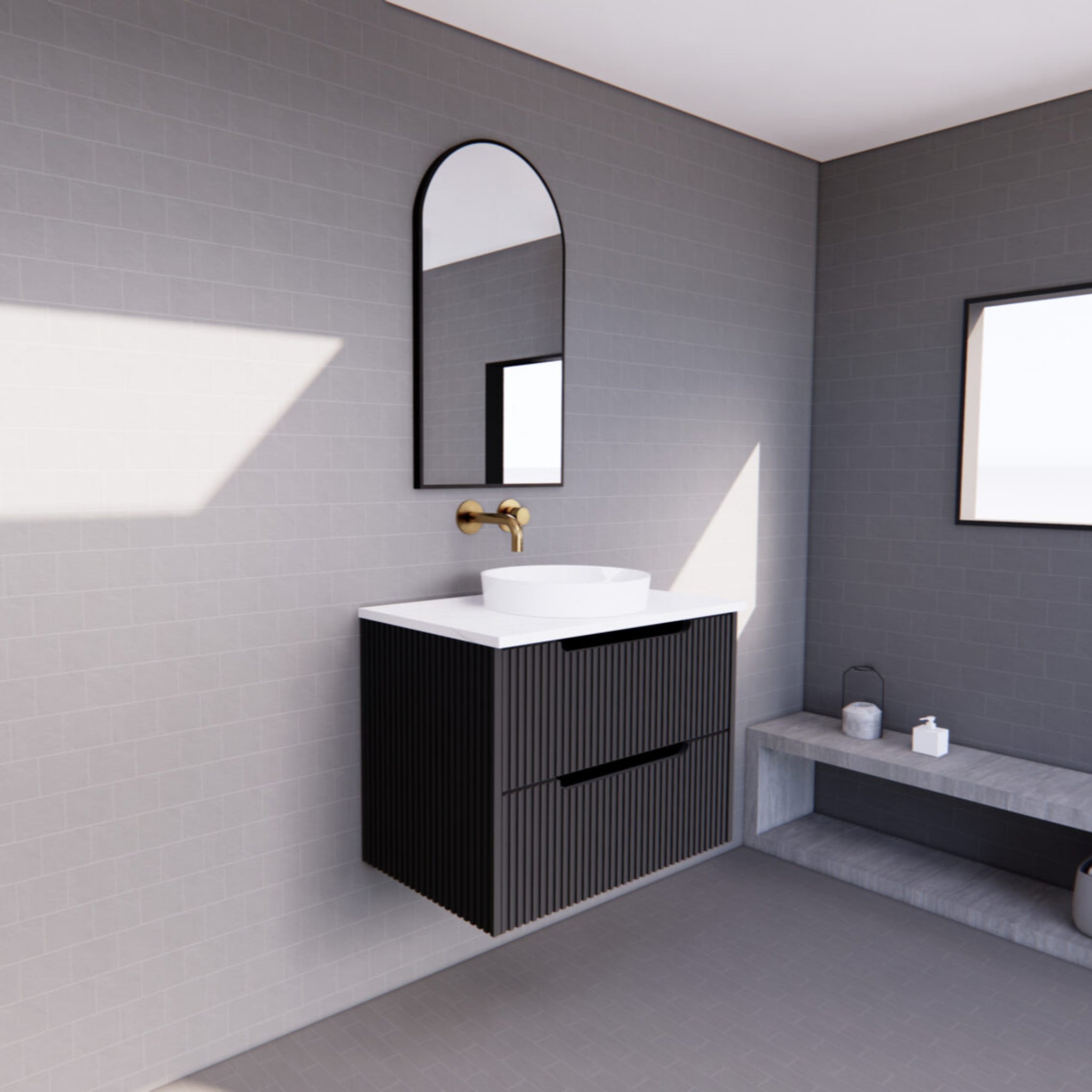 RIVA BALI MATTE BLACK 750MM SINGLE BOWL WALL HUNG VANITY