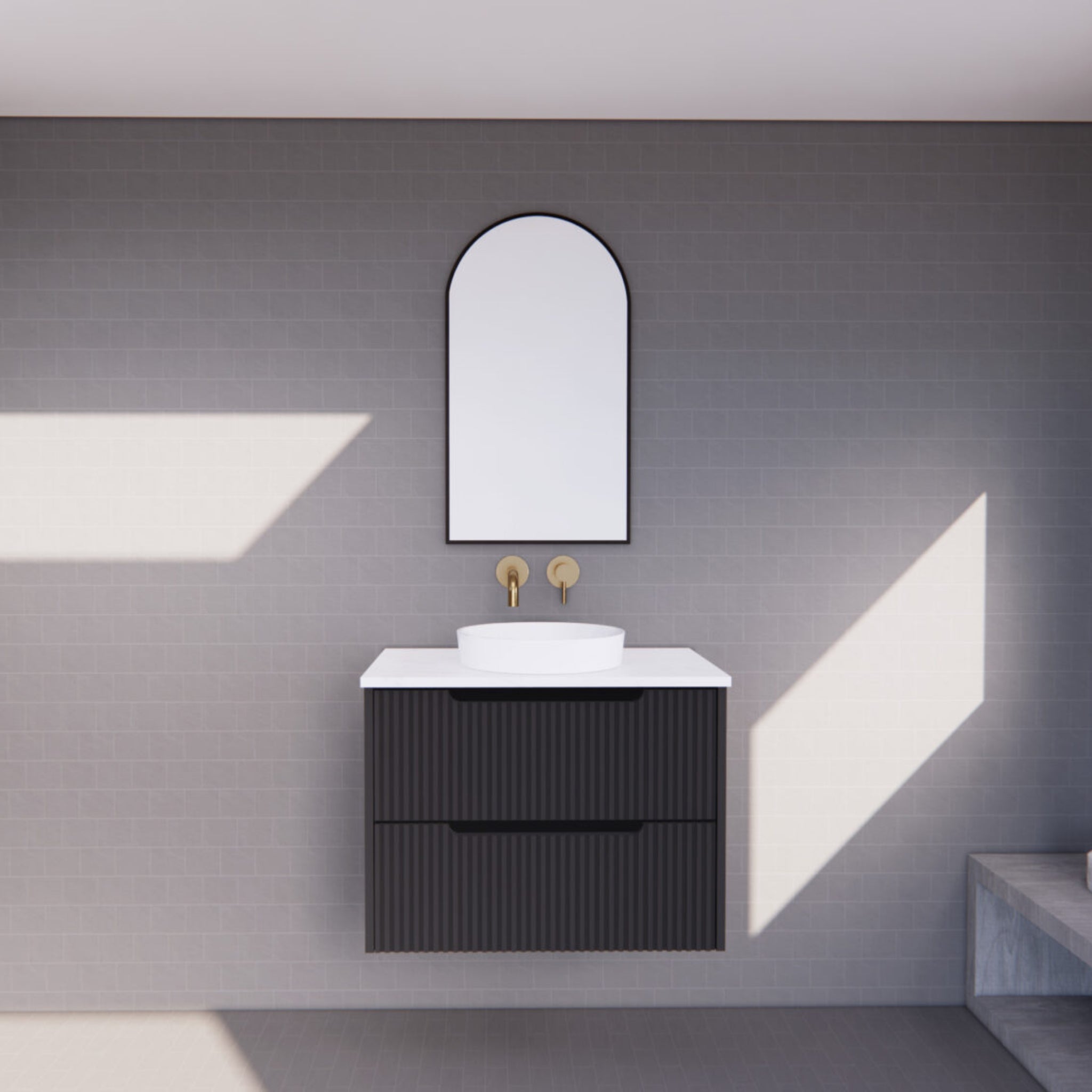 RIVA BALI MATTE BLACK 750MM SINGLE BOWL WALL HUNG VANITY