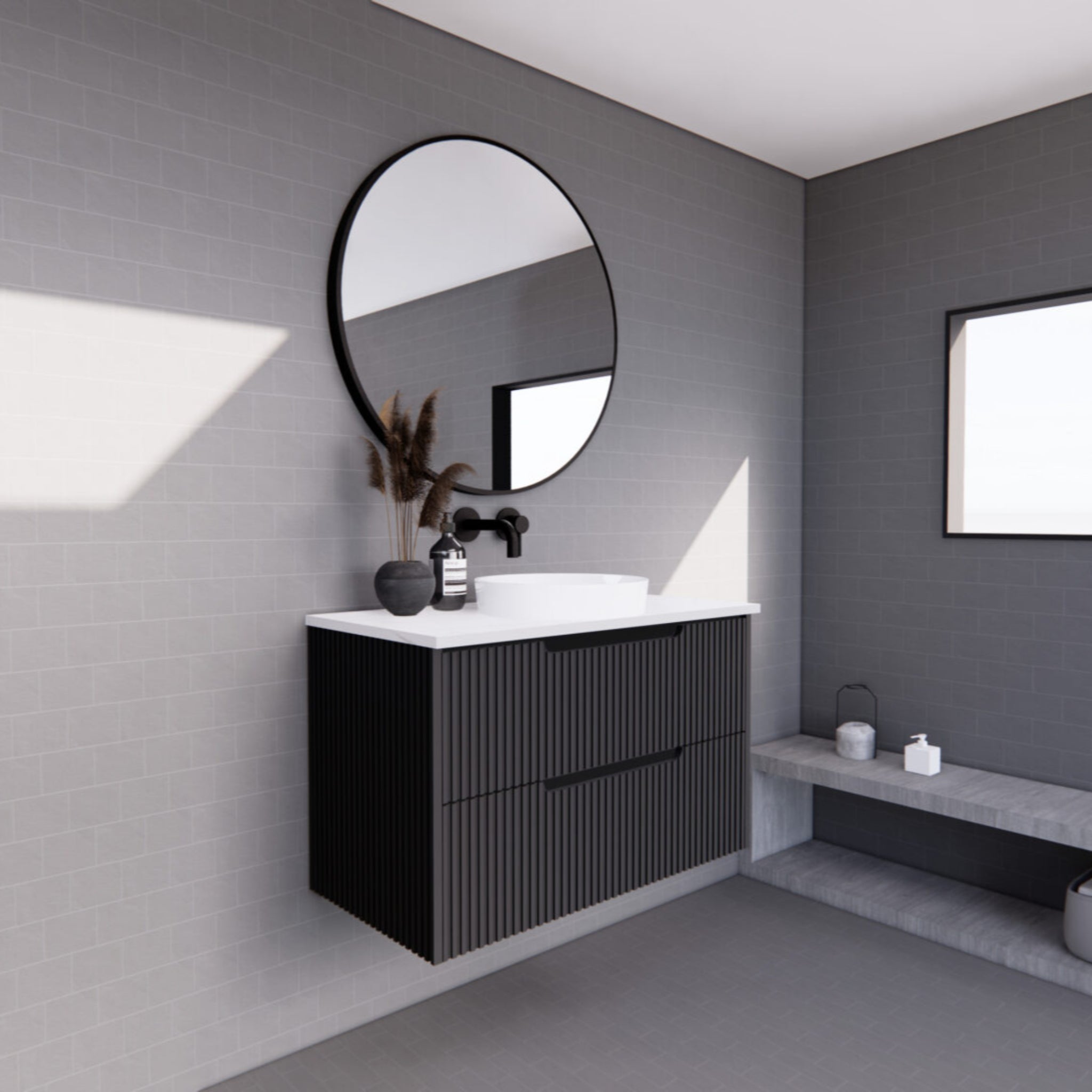 RIVA BALI MATTE BLACK 900MM SINGLE BOWL WALL HUNG VANITY